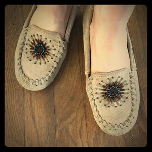 Beaded moccasin faux suede flats 5